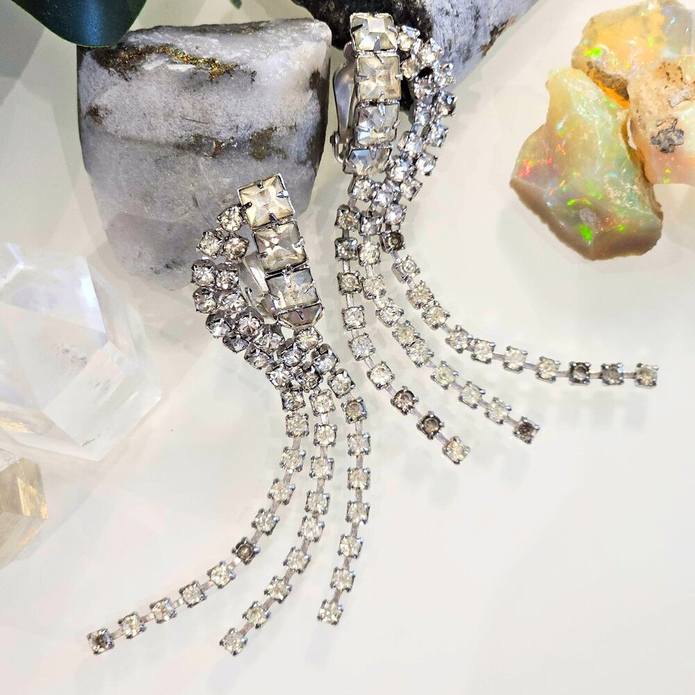 Vintage Rhinestone Waterfall Clip-on Earrings